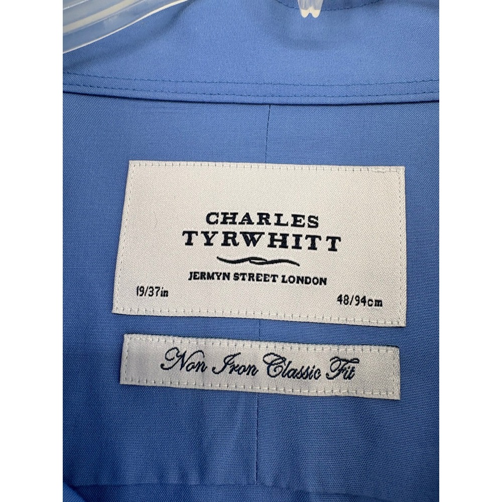 Charles Tyrwhitt Dress Shirt Mens 19/37 Dress Shirt Blue Non Iron Classic Fit - Picture 2 of 8